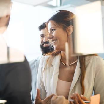 Toner recycling free for customers woman smiling in meeting